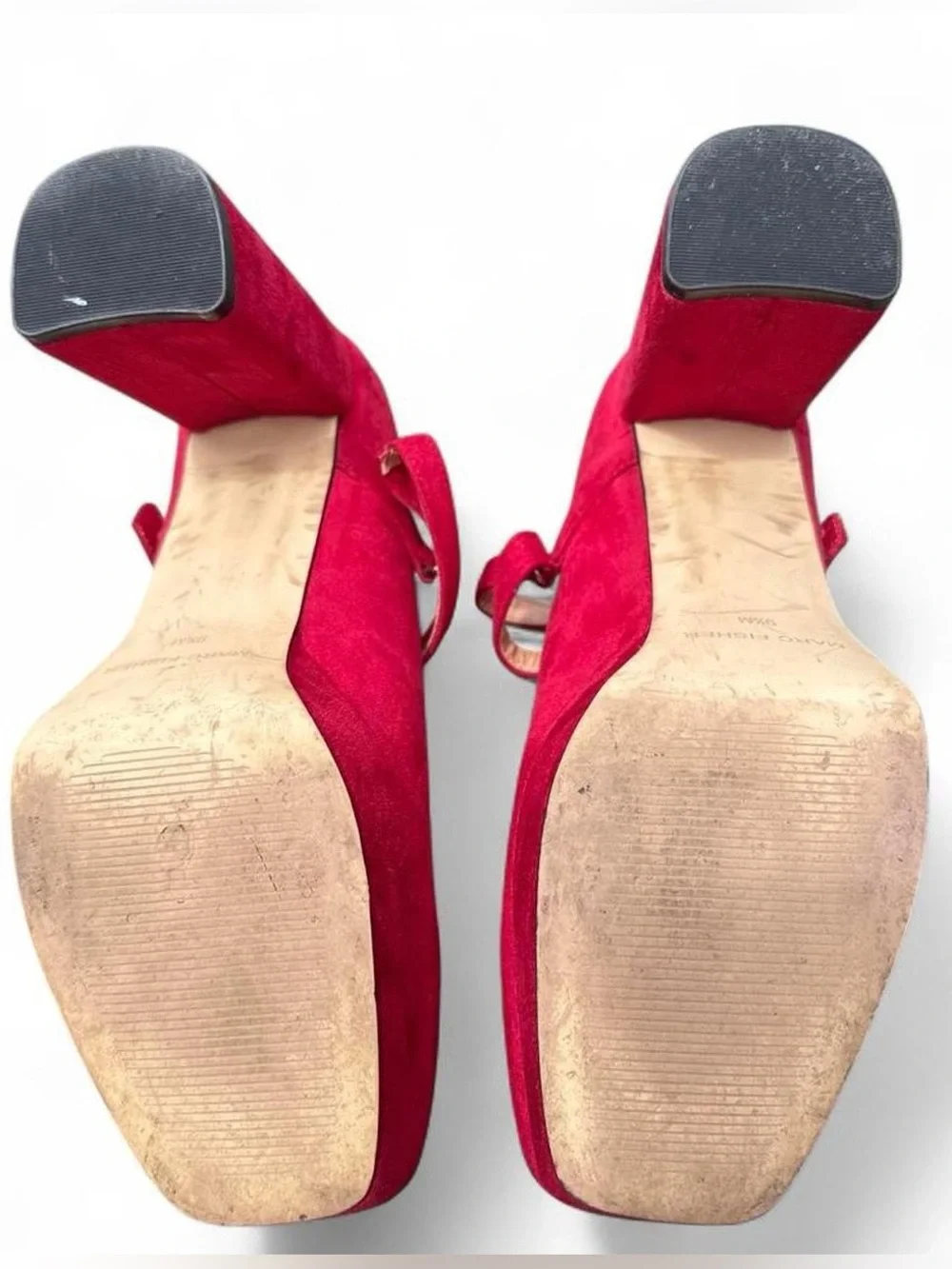 Marc Fisher Red Suede Platform Block Heel Mary Janes - Size 9.5M